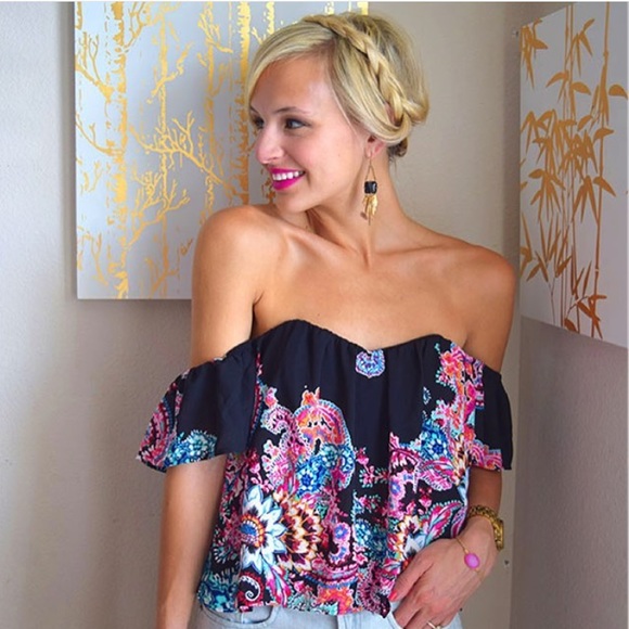 Express Tops - Printed Off Shoulder Top