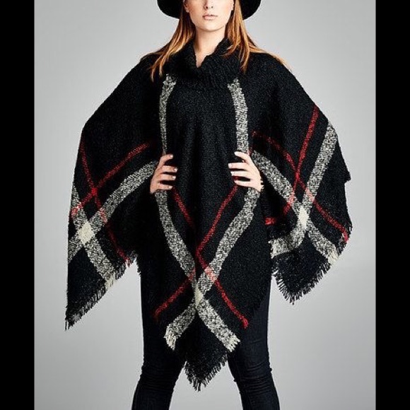 Sweaters - Black Plaid Poncho