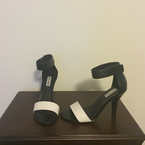 Black and white velcro  strap heels