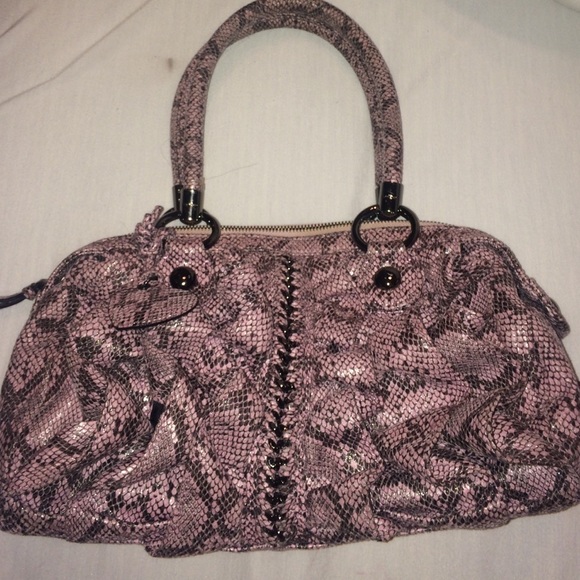 Bebe Faux Purple Snakeskin Handbag