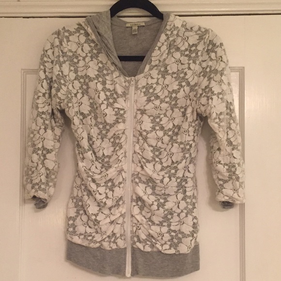 Anthropologie Bordeaux floral lace zip hoodie