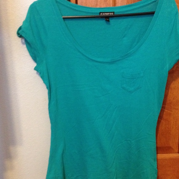 Express women's teal green pocket T, size small