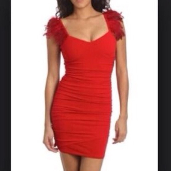 Arden B Red Feather Shoulder Dress