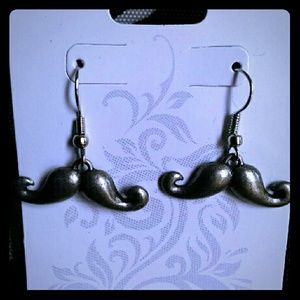 Silver Moustache Earrings