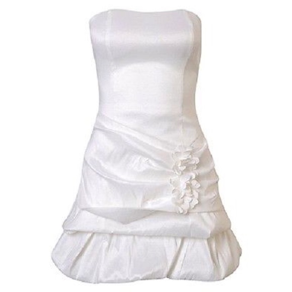 Shimmery Taffeta Strapless Flower Tiered Dress M