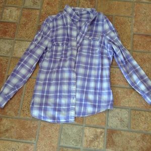 Purple and white flannel shirt