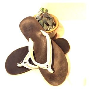 Reef white leather flip flops
