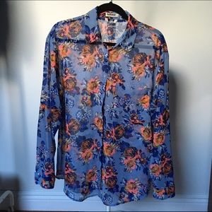 Sheer blue floral print blouse