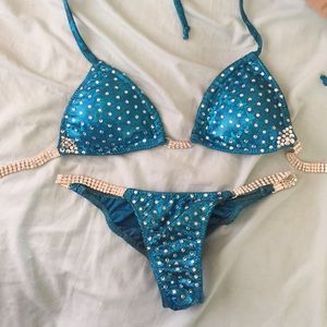 Blue rhinestone competition bikini