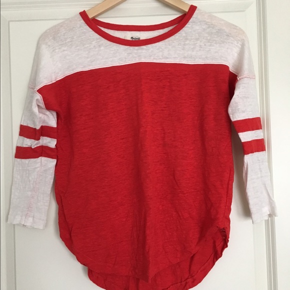 Madewell red linen baseball tee - Picture 1 of 3