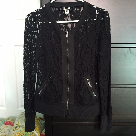 Free People Black Lace Zip Jacket
