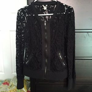 Free People Black Lace Zip Jacket
