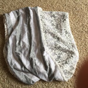 Grey white and lace infinity scarf