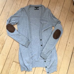 Long Gray Cardigan with elbow patches sz S