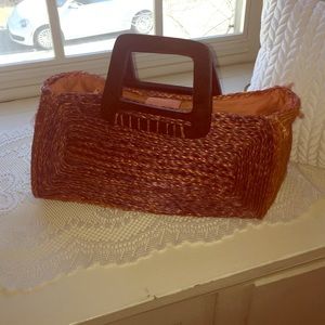Wood Handle, two tone summer bag.