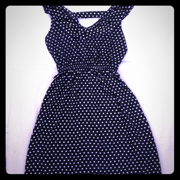Navy Blue and White Poka Dot Dress!