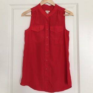 J. Crew sleeveless red silk shirt, size 0 / XS