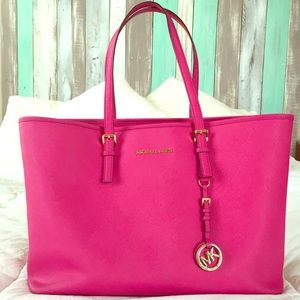 LARGE MICHAEL KORS RASPBERRY PINK JET SET TOTE