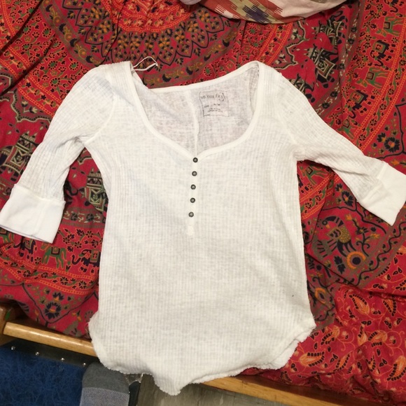 Free People We the Free White 3/4 Sleeve Top sz M