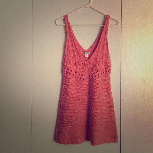 Peachy Pink Knitted Mini Sweater Dress - Picture 1 of 2