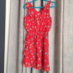 Red Floral Ruffle Dress