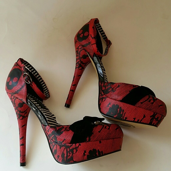Iron Fist Red Lace Ankle Strap Heels