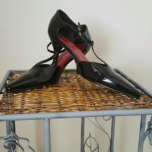Black patent leather heels