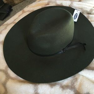Olive green floppy hat.