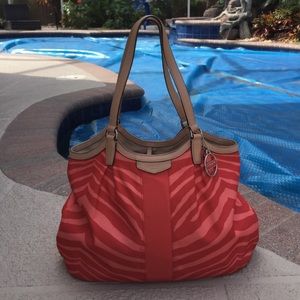 Peach zebra coach tote bag
