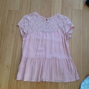 Pink cute lace peplum top