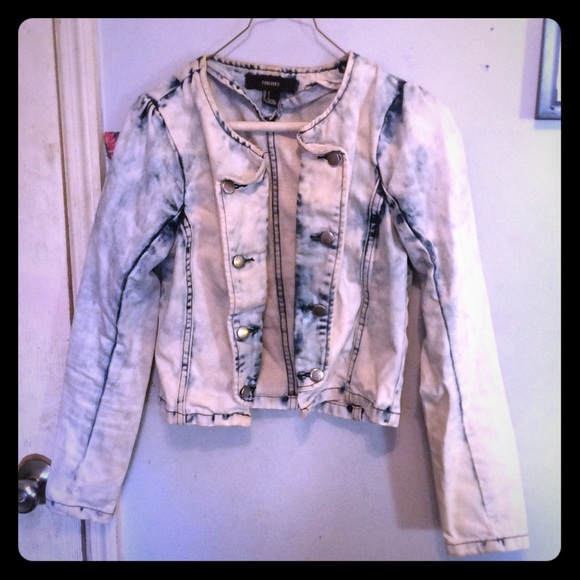 Acid Wash Military Style Jean Jacket from F21