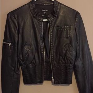 Bebe Black Leather Moto Crop Jacket. Size XS