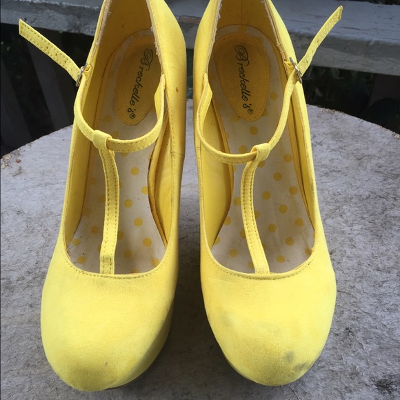 Yellow T-strap wedges, modcloth