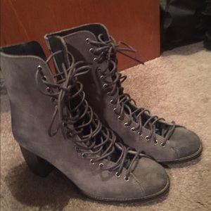 Gray suede lace up Jeffrey Campbell boots