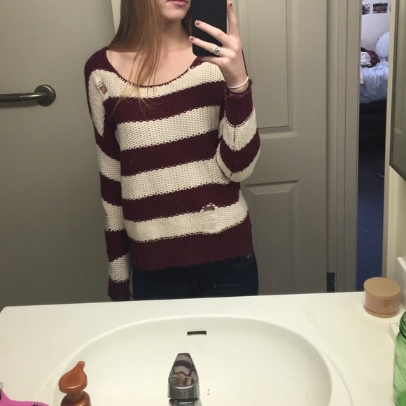 Raspberry and cream striped sweater
