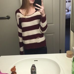 Raspberry and cream striped sweater