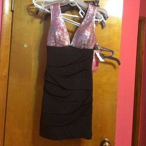 Pink sequin and black dress
