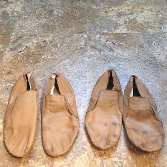 Two pairs of tan jazz shoes