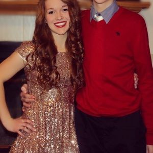 Gold Cap Sleeve Skater Homecoming/Prom Dress