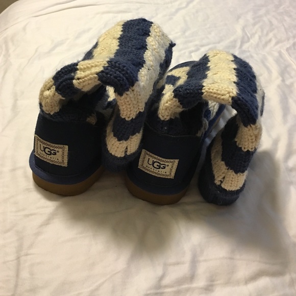 Blue striped knitted tall Ugg boots