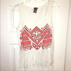 💥$4 TOP SALE💥Fringe Tank Top with Tribal Print