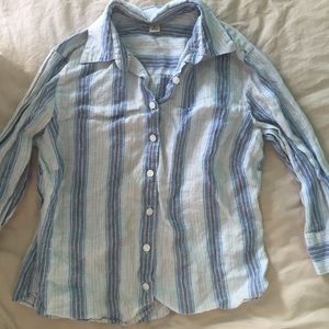 LL Bean linen striped shirt with ¾ sleeves