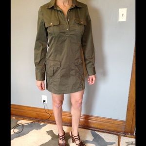 Olive Long-Sleeved Shirt Dress