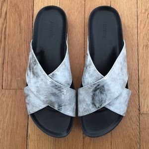 Metallic slip on sandals