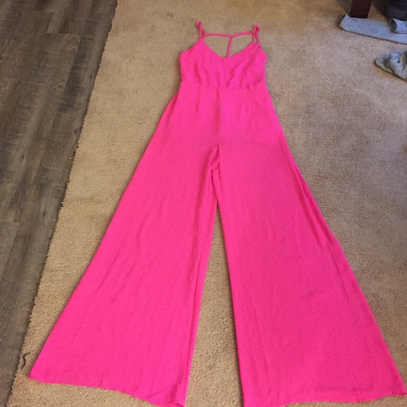 Neon pink shear leg romper