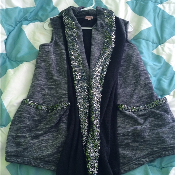 Juicy Couture long vest black&gray with Sequins !