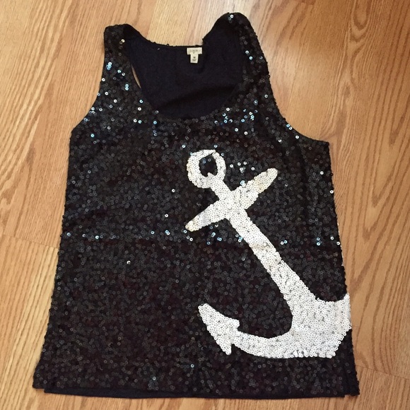 J. Crew navy sequin anchor tank top