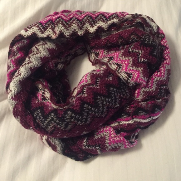 Pink grey and black knit Infinity scarf
