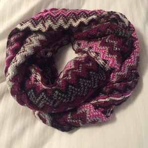 Pink grey and black knit Infinity scarf