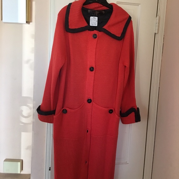 Free People Orange Car Coat Button Down Sweater